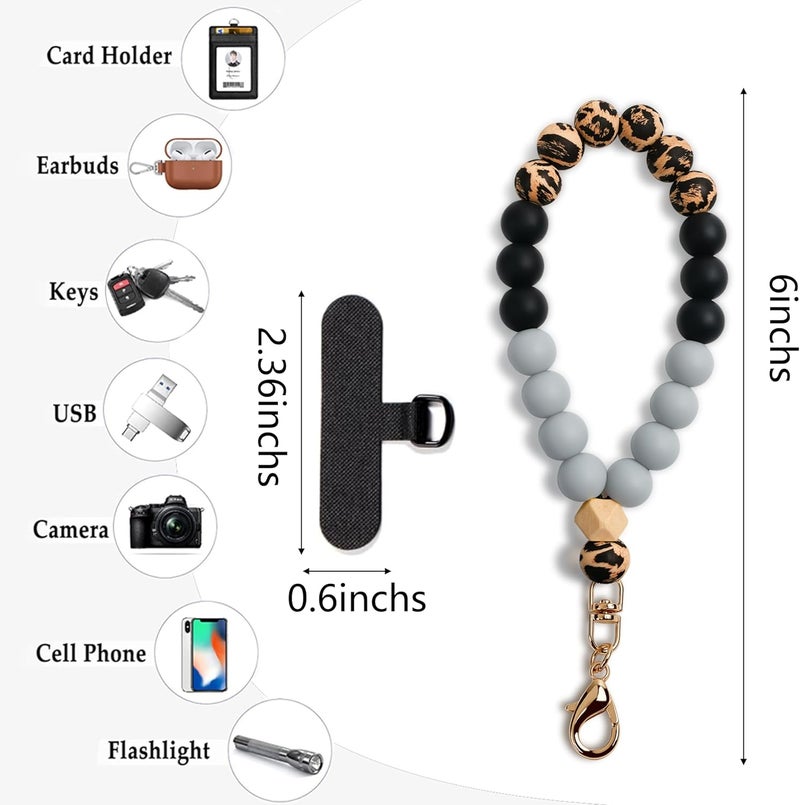 Lostars Store Silicone Beaded Phone Wrist Strap,phone bracelet strap with Tether Tab,Elastic Hands-Free wristlet strap (Leopard) - Image 2